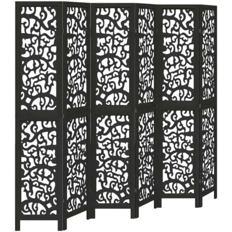 Room Divider 6 Panels Black Solid Wood Paulownia vidaXL