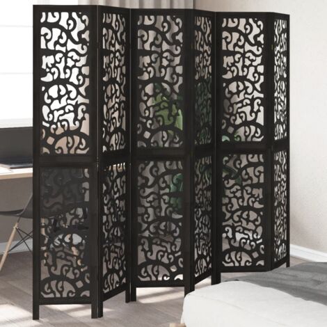 Room Divider 6 Panels Black Solid Wood Paulownia vidaXL
