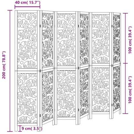 Room Divider 6 Panels Black Solid Wood Paulownia vidaXL