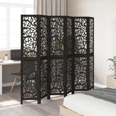Room Divider 6 Panels Black Solid Wood Paulownia vidaXL