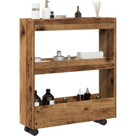 Narrow Storage Trolley 3 Tier Old Wood Engineered Wood vidaXL