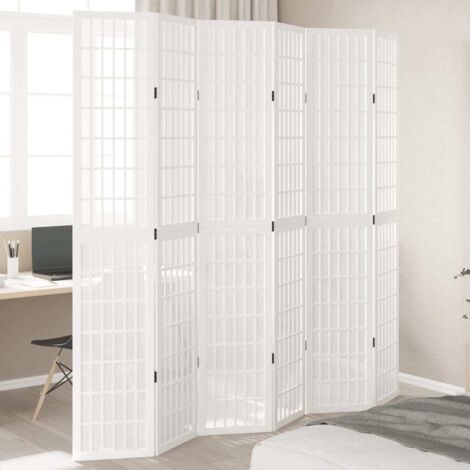 Room Divider 6 Panels White Solid Wood Paulownia vidaXL