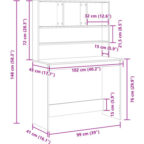 Desk with Shelves Artisan Oak 102x45x148 cm Engineered Wood vidaXL