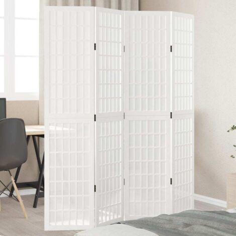 Room Divider 4 Panels White Solid Wood Paulownia vidaXL