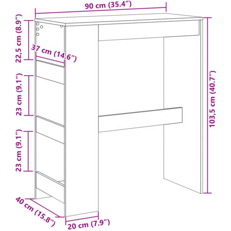Bar Table with Racks Grey Sonoma 90x40x103.5 cm Engineered Wood vidaXL
