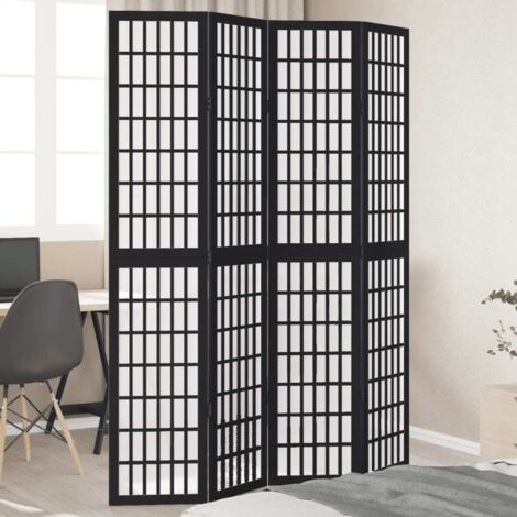 Room Divider 4 Panels Black Solid Wood Paulownia vidaXL