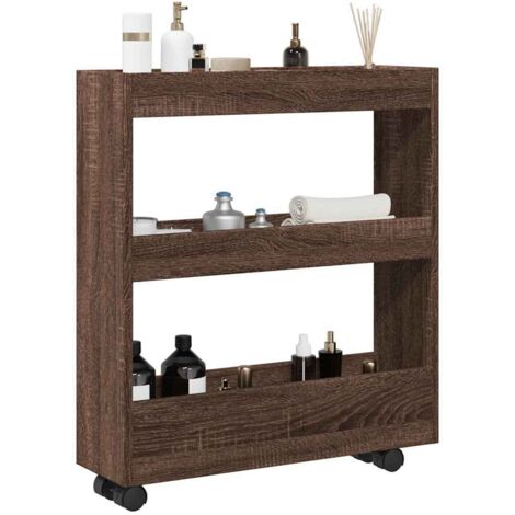 Narrow Storage Trolley 3 Tier Brown Oak Engineered Wood vidaXL