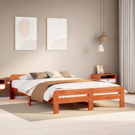 Bed Frame without Mattress Wax Brown 140x200 cm Solid Wood Pine vidaXL (1/5)