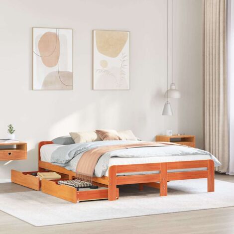 Bed frame without Mattress Wax Brown 150x200 cm King Size Solid Wood Pine vidaXL (1/5)