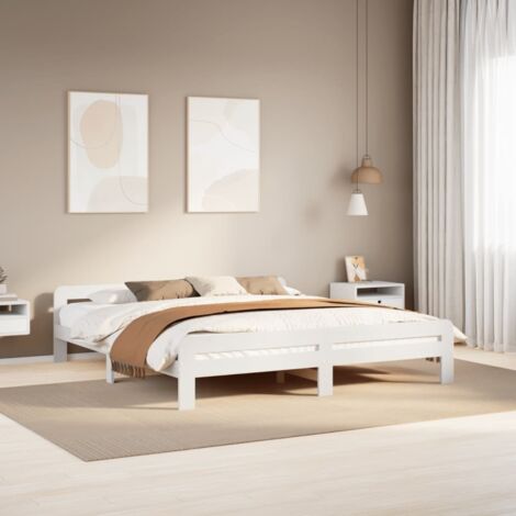 Bed Frame without Mattress White 200x200 cm Solid Wood Pine vidaXL (1/5)