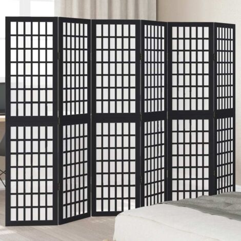 Room Divider 6 Panels Black Solid Wood Paulownia vidaXL