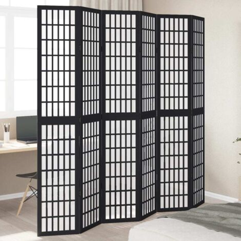 Room Divider 6 Panels Black Solid Wood Paulownia vidaXL