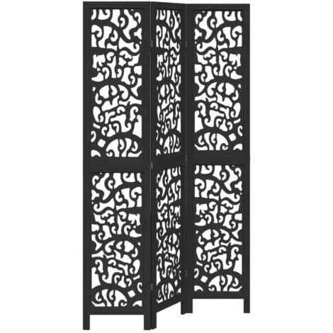 Room Divider 3 Panels Black Solid Wood Paulownia vidaXL