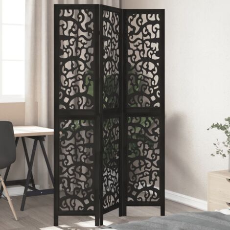 Room Divider 3 Panels Black Solid Wood Paulownia vidaXL
