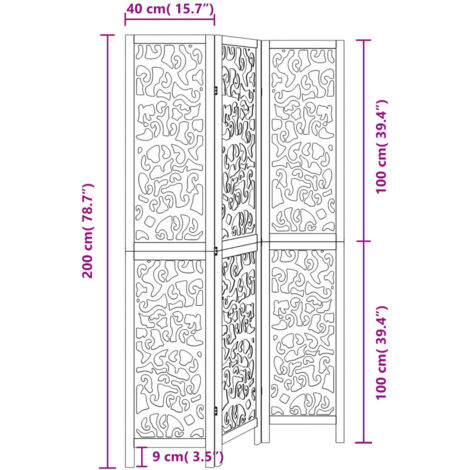 Room Divider 3 Panels Black Solid Wood Paulownia vidaXL