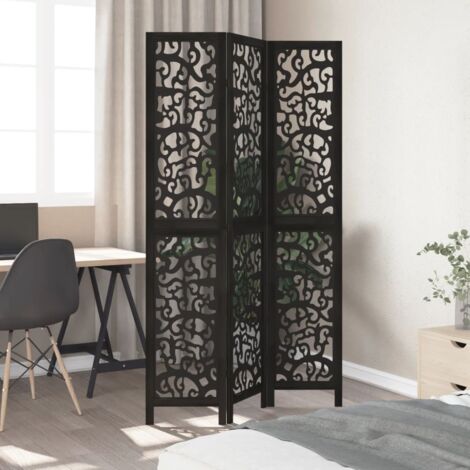 Room Divider 3 Panels Black Solid Wood Paulownia vidaXL