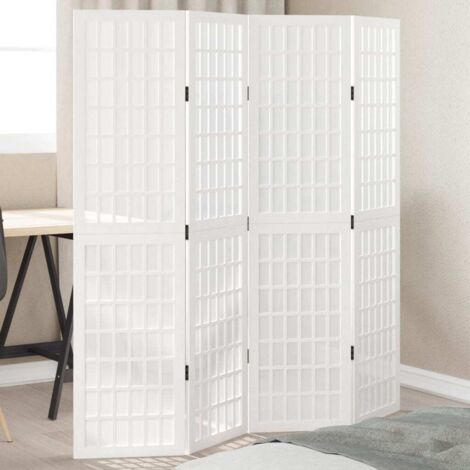 Room Divider 4 Panels White Solid Wood Paulownia vidaXL