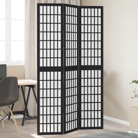 Room Divider 3 Panels Black Solid Wood Paulownia vidaXL