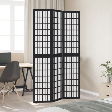 Room Divider 3 Panels Black Solid Wood Paulownia vidaXL