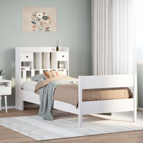 Bookcase Bed without Mattress White 90x190 cm Single Solid Wood Pine vidaXL (1/5)