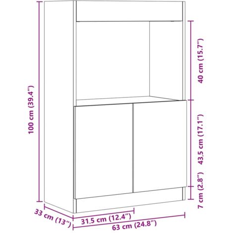 Highboard Black 63x33x100 cm Engineered Wood vidaXL