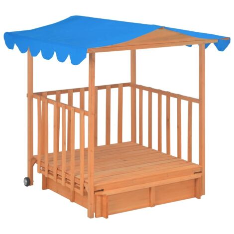 Kids Playhouse with Sandbox Fir Wood Blue UV50 vidaXL