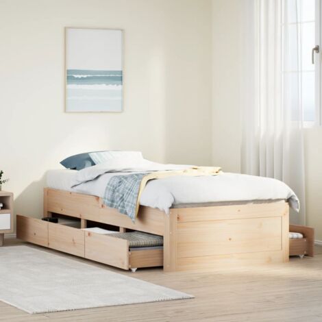 Bed Frame without Mattress with Drawers 75x190 cm Small Single Solid Wood Pine vidaXL
