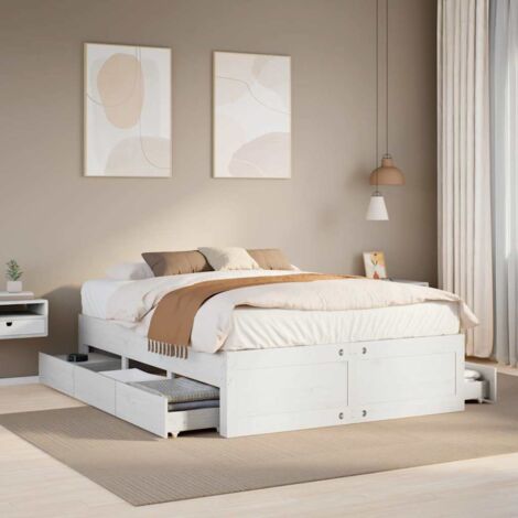 Bed Frame without Mattress with Drawers White 140x190 cm Solid Wood Pine vidaXL