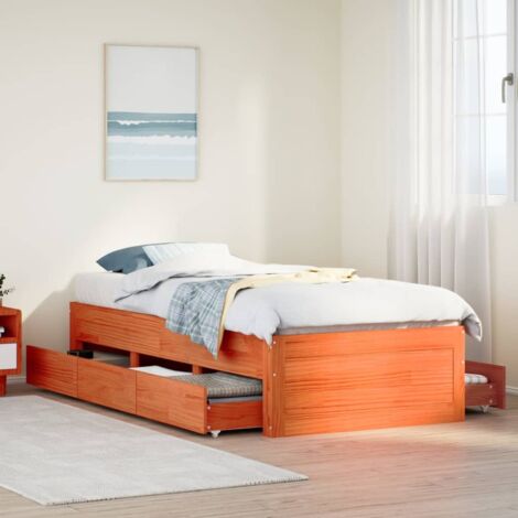 Bed Frame without Mattress with Drawers Wax Brown 90x200 cm Solid Wood Pine vidaXL