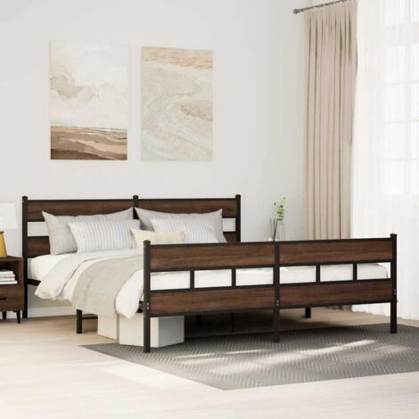 Metal Bed Frame without Mattress Brown Oak 183x213 cm vidaXL (1/5)