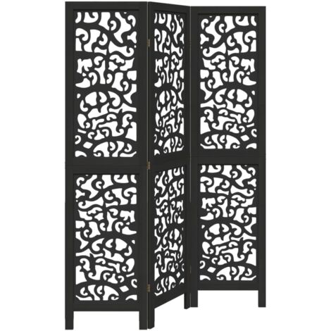 Room Divider 3 Panels Black Solid Wood Paulownia vidaXL