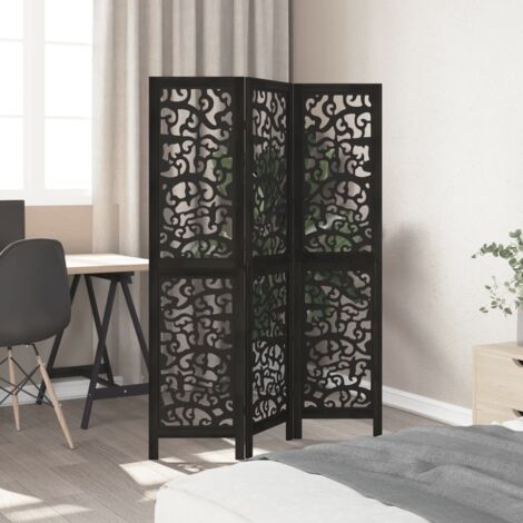 Room Divider 3 Panels Black Solid Wood Paulownia vidaXL