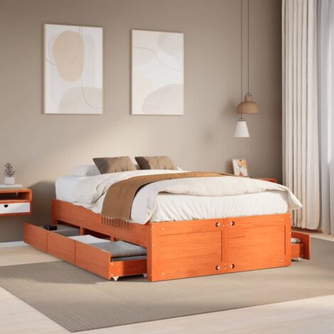 Bed Frame without Mattress with Drawers Wax Brown 120x190 cm Small Double Solid Wood Pine vidaXL