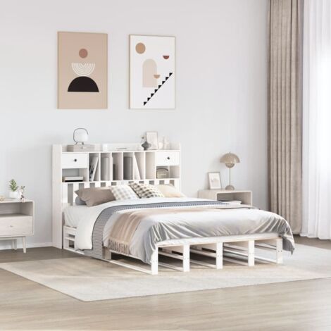 Bookcase Bed without Mattress White 160x200 cm Solid Wood Pine vidaXL (1/5)