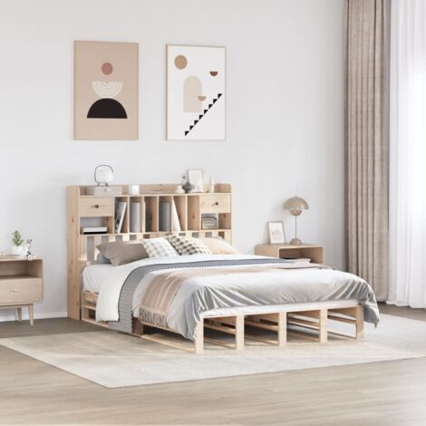 Bookcase Bed without Mattress 140x200 cm Solid Wood Pine vidaXL (1/5)