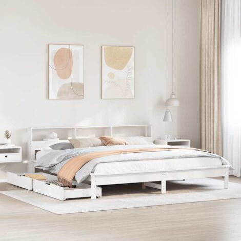 Bookcase Bed without Mattress White 180x200 cm Super King Solid Wood Pine vidaXL (1/5)