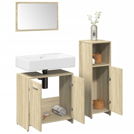 3 Piece Bathroom Furniture Set Sonoma Oak Engineered Wood vidaXL
