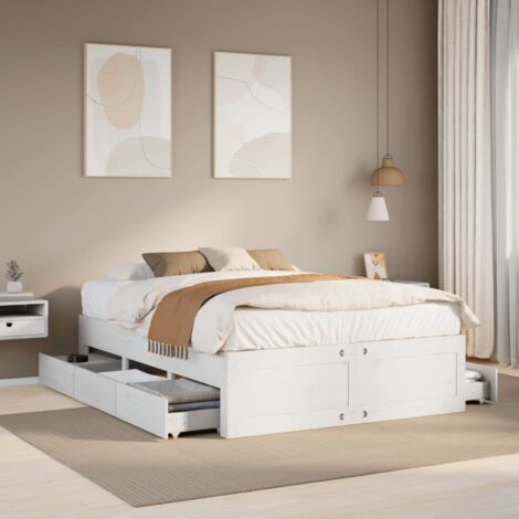 Bed Frame without Mattress with Drawers White 140x200 cm Solid Wood Pine vidaXL