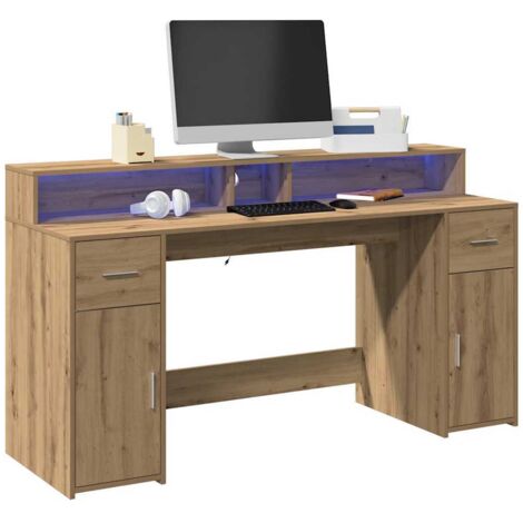 Desk with LED Lights Artisian Oak 160x55x91 cm Engineered Wood vidaXL