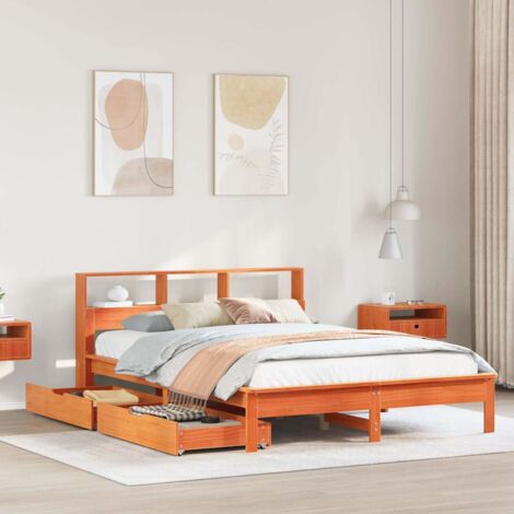Bookcase Bed without Mattress Wax Brown 150x200 cm King Size Solid Wood Pine vidaXL (1/5)