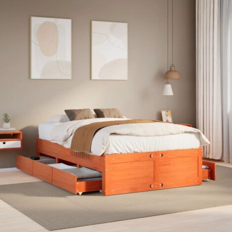 Bed Frame without Mattress with Drawers Wax Brown 135x190 cm Double Solid Wood Pine vidaXL