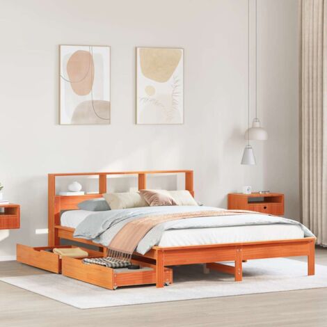 Bookcase Bed without Mattress Wax Brown 140x200 cm Solid Wood Pine vidaXL (1/5)