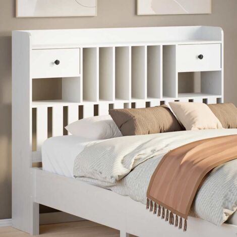 Headboard with Storage White 135 cm Solid Wood Pine vidaXL