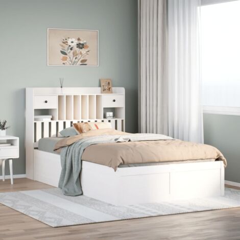 Bed Frame without Mattress White 135x190 cm Double Solid Wood Pine vidaXL (1/5)