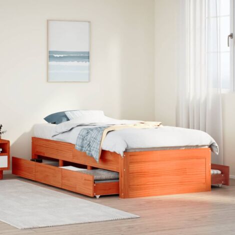 Bed Frame without Mattress with Drawers Wax Brown 90x190 cm Single Solid Wood Pine vidaXL