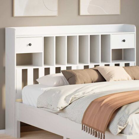 Headboard with Storage White 140 cm Solid Wood Pine vidaXL