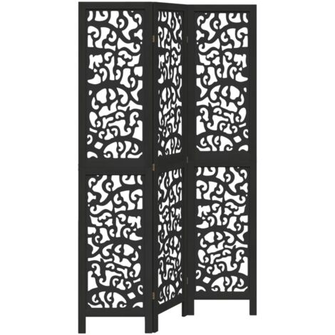 Room Divider 3 Panels Black Solid Wood Paulownia vidaXL