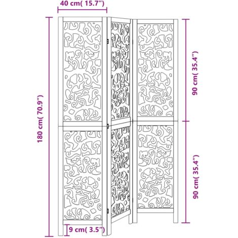 Room Divider 3 Panels Black Solid Wood Paulownia vidaXL