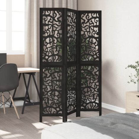 Room Divider 3 Panels Black Solid Wood Paulownia vidaXL
