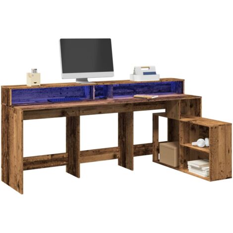 Desk with LED Lights Old Wood 200x104x91 cm Engineered Wood vidaXL (1/5)